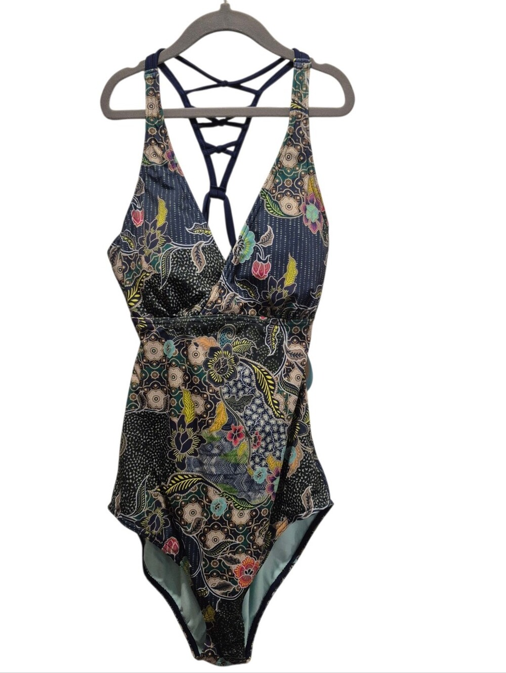 Prana Atalia One Piece Swim Suit Blue Anchor Kona Floral Small New NWT